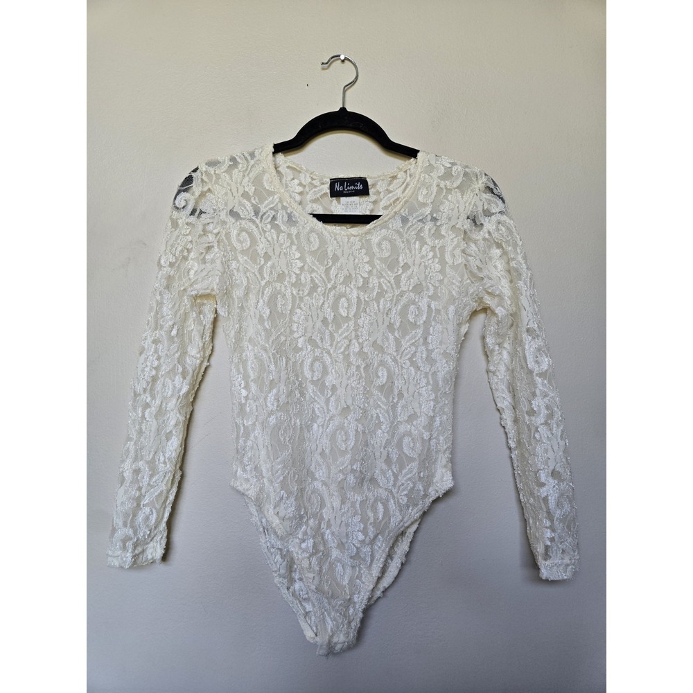 Vintage Y2k 90s Lace Bodysuit Top No Limits Womens Sz M Fairycore Dainty Sheer